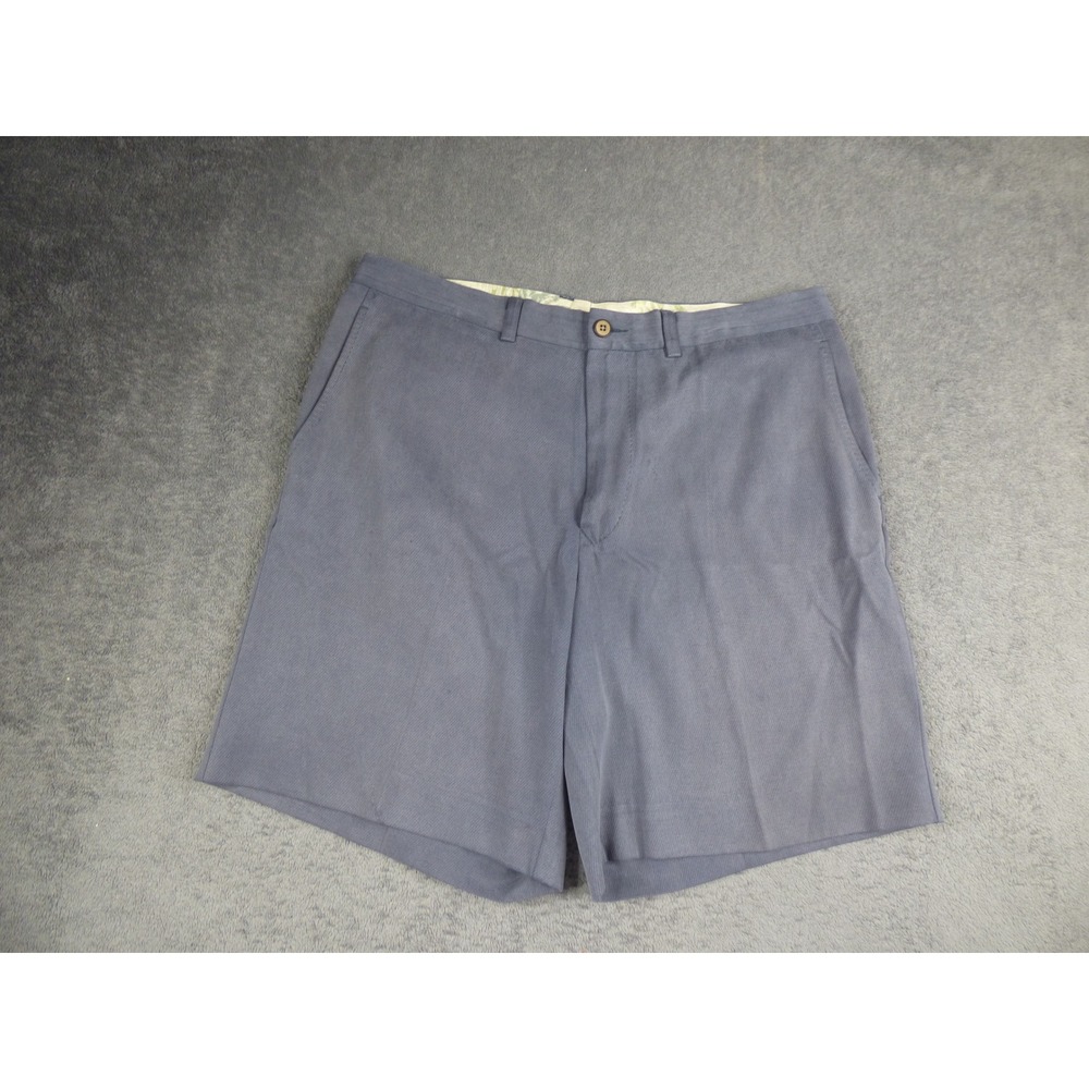 Tommy Bahama Mens 35 Blue Gray Silk Cotton Twill Flat Front Walking Shorts